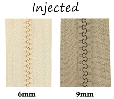 Injected zipper size