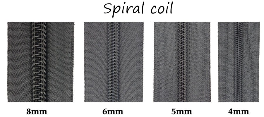 Spiral coil zipper size