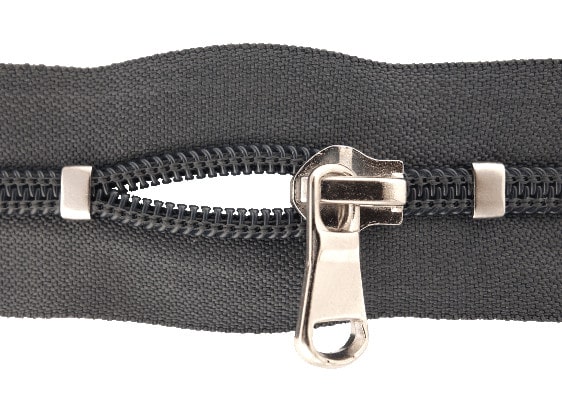 zipper stop, dark grey, silver slider